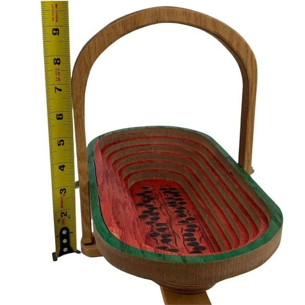 Pop Up Watermelon Basket w/ Handle Collapsible Wooden Handmade Summer Signed GPA